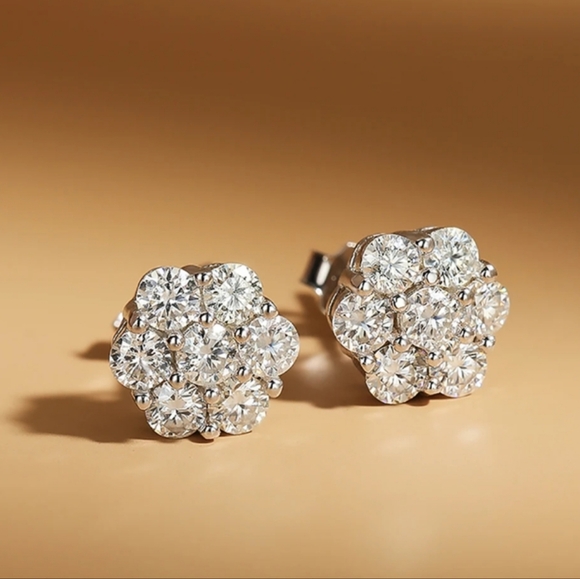 Moissanite Jewelry - Certified 1.40 carat VVS1 Moissanite Diamond Seven Stone Luxuty Stud Earrings